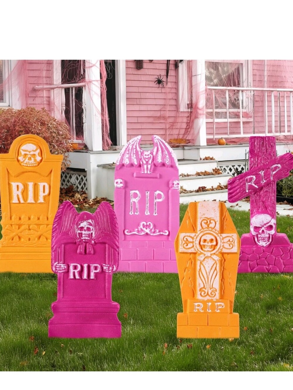 Halloween RIP Tombstone Yard Decor - Pink & Orange JOYIN 17” Halloween Foam